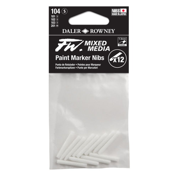 Daler-Rowney FW 1-3mm Mixed Media Paint Marker Nibs Set (12 x Chisel Nibs, 104 Small)