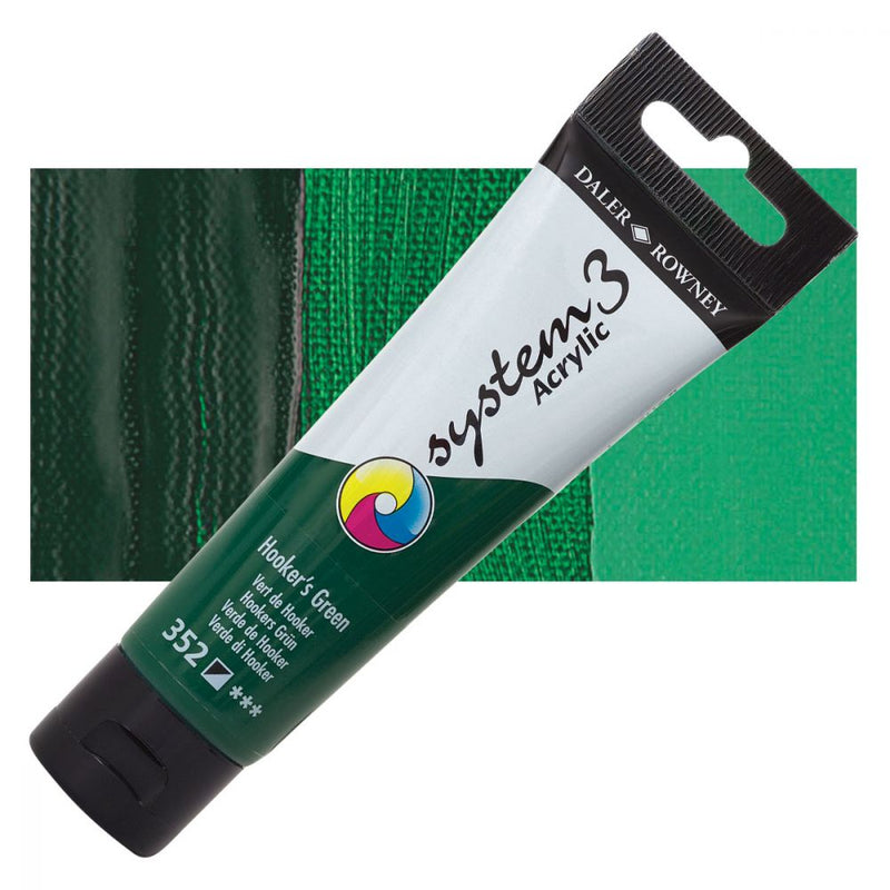 Daler-Rowney System3 Acrylic Colour Paint Plastic Tube (59ml, Hooker’s Green-352), Pack of 1