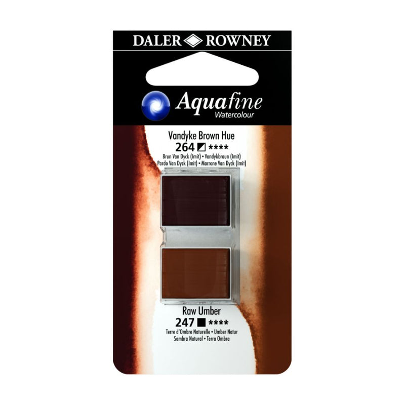 Daler-Rowney Aquafine Watercolour Blister pack (Half Pans, Vandyke Brown Hue/Raw Umber-020), Pack of 1