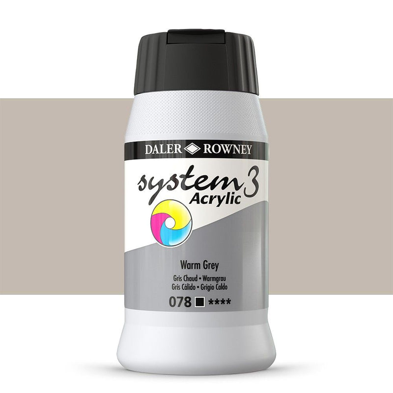 Daler-Rowney System3 Acrylic Colour Paint Plastic Pot (500ml, Warm Grey-078) Pack of 1