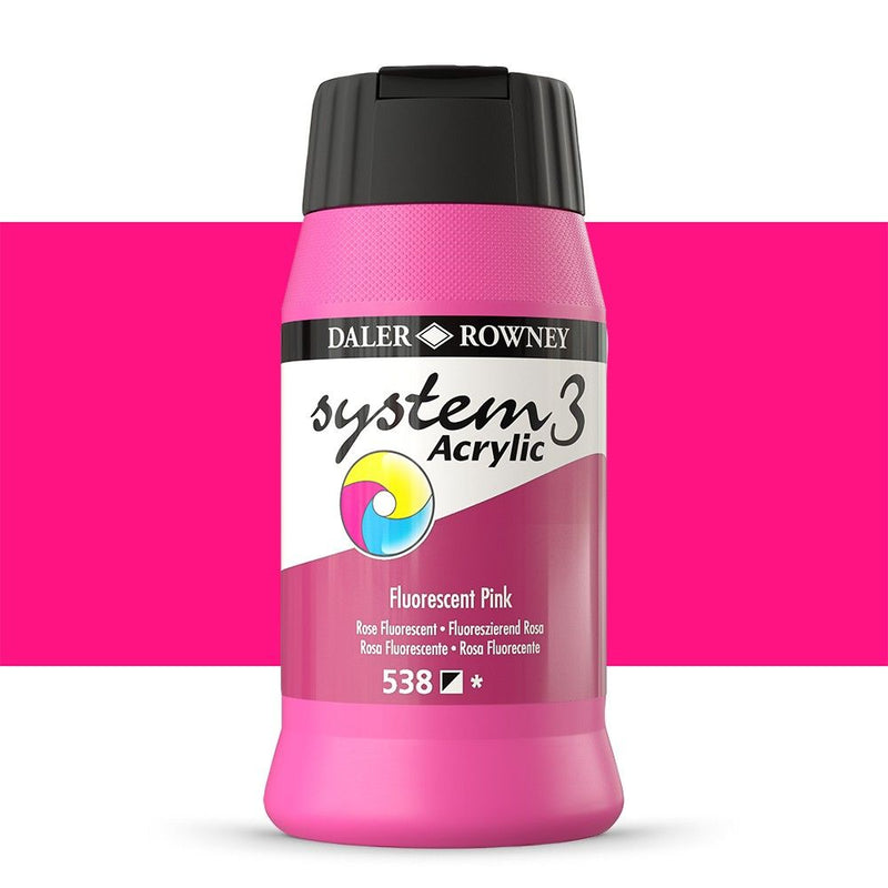 Daler-Rowney System3 Acrylic Colour Paint Plastic Pot (500ml, Fluorescent Pink-538) Pack of 1