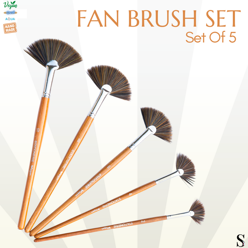 Stationerie Signature Vegan Fan Brush Set Of 5 with 2nd Gen Aquasync Bristles