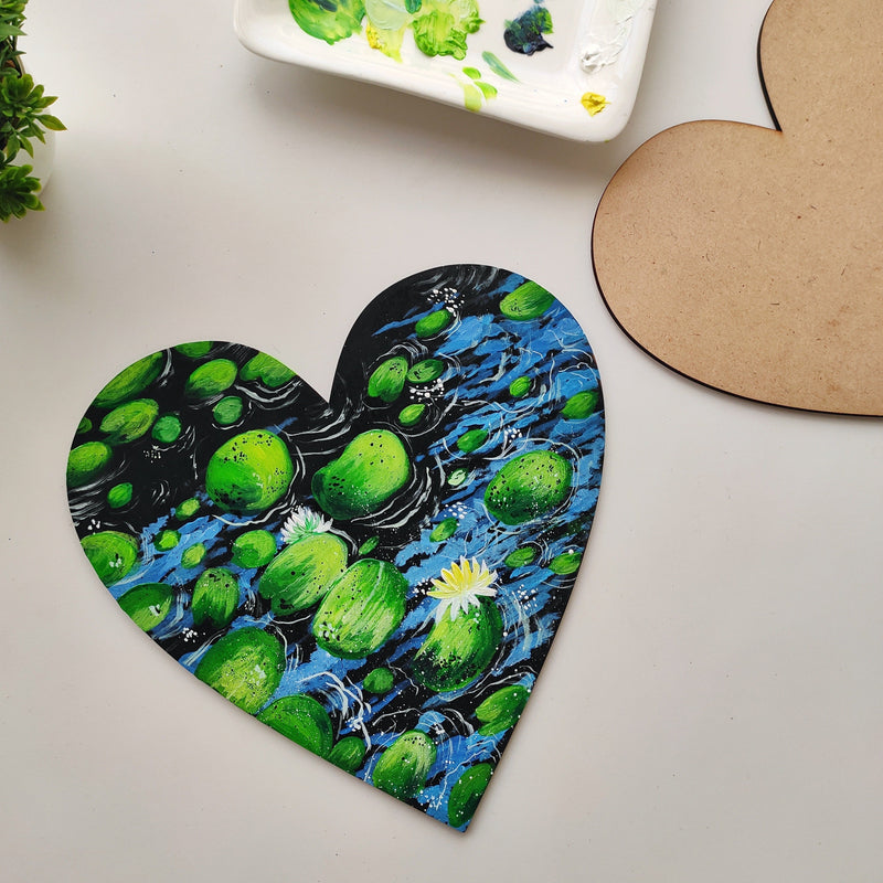 Wood Plain Cutouts Coasters Board for Art and Craft Blank Cutouts for Painting Decoupage Resin Mandala Art Work & Decoration Pack 5 (Heart, 8 INCH)