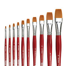Da Vinci Cosmotop Spin Series 5880 Watercolour Flat Brushes Red Transparent Handle Size 6