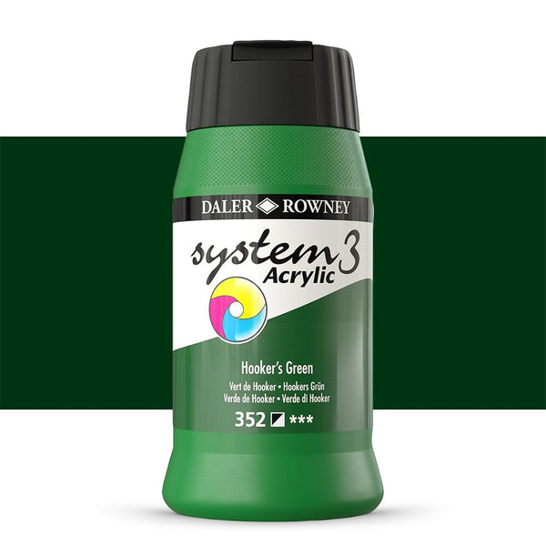 Daler-Rowney System3 Acrylic Colour Paint Plastic Pot (500ml, Hooker’s Green-352) Pack of 1