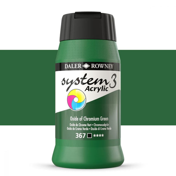 Daler-Rowney System3 Acrylic Colour Paint Plastic Pot (500ml, Oxide Of Chromium Green-367) Pack of 1