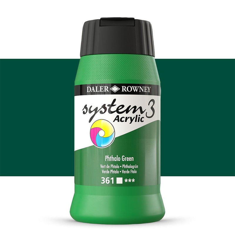 Daler-Rowney System3 Acrylic Colour Paint Plastic Pot (500ml, Phthalo Green-361) Pack of 1