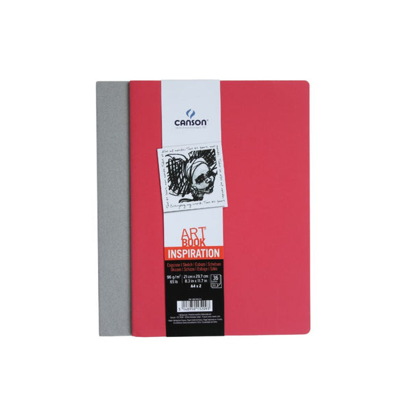 Canson Inspiration 96 GSM Light Grain 21x29.7cm, A4 Hardbound Books (Pack of 2, Bright Red & Steel Grey, 36 Sheets)