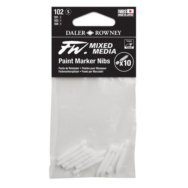 Daler-Rowney FW 1-2mm Mixed Media Paint Marker Nibs Set (10 x Hard Point Nibs, 102 Small)