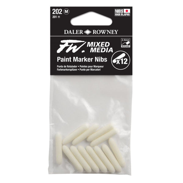 Daler-Rowney FW 2-4mm Mixed Media Paint Marker Nibs Set (12 x Round Nibs, 202 Medium)