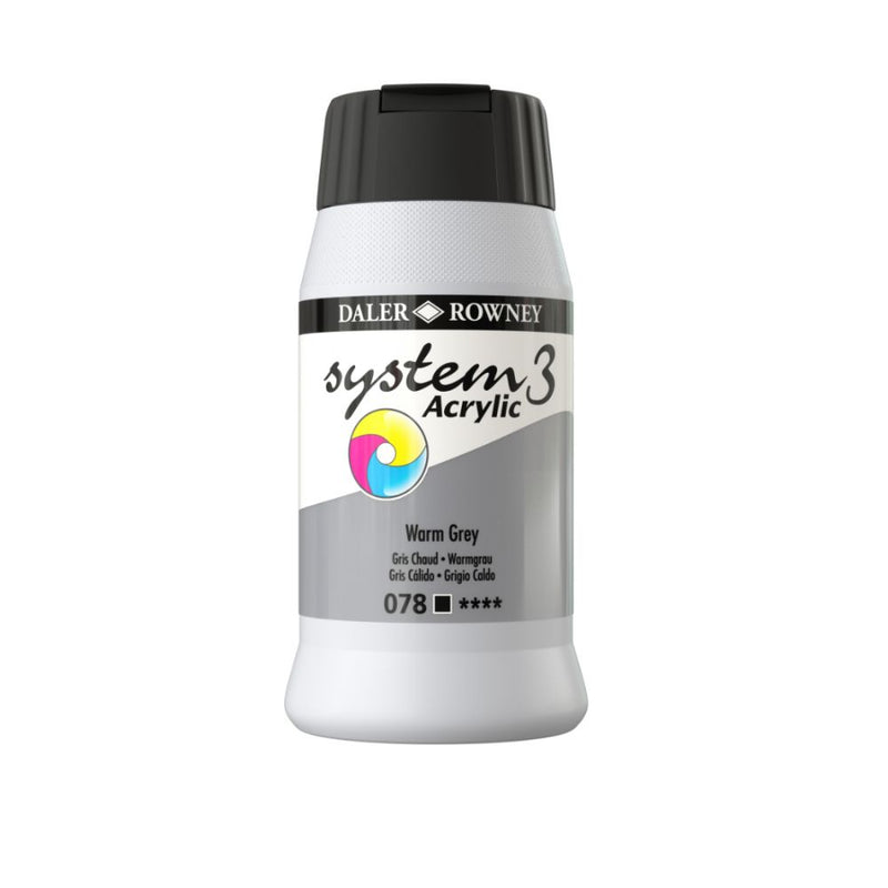 Daler-Rowney System3 Acrylic Colour Paint Plastic Pot (500ml, Warm Grey-078) Pack of 1