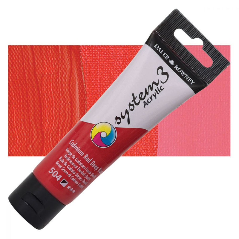 Daler-Rowney System3 Acrylic Colour Paint Plastic Tube (150ml, Cadmium Red Deep Hue-504), Pack of 1