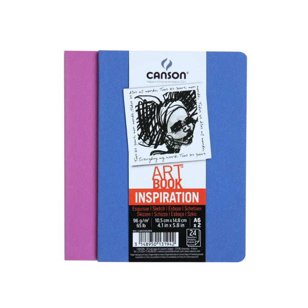 Canson Inspiration 96 GSM Light Grain 10.5x14.8cm; A6 Hardbound Books (Pack of 2, Ultramarine & Violet, 24 Sheets)