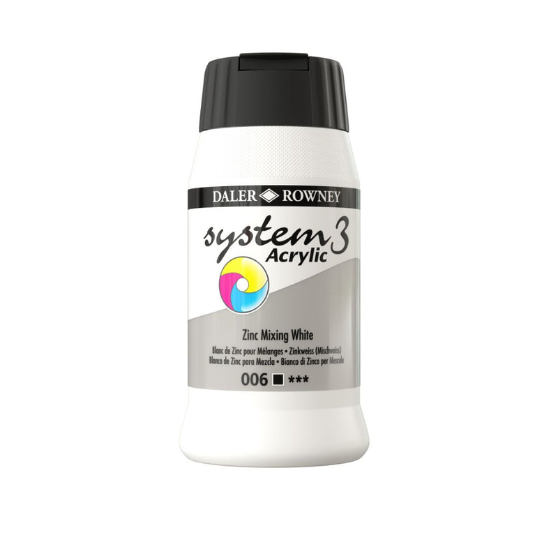 Daler-Rowney System3 Acrylic Colour Paint Plastic Pot (500ml, Zinc Mixing White-006) Pack of 1