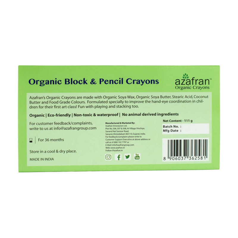 Azafran Non-Toxic Plant-Based Block & Pencil Crayons(8 Blocks & 6 Pencils)