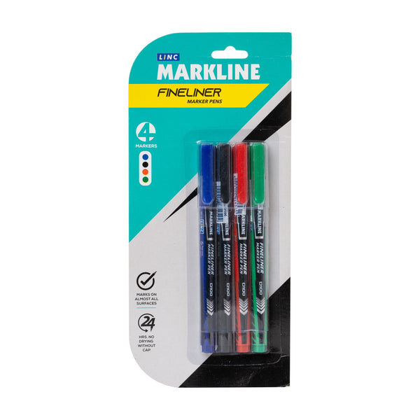Linc Markline Fineliner Marker (Multicolor, 4 Pcs Blister)