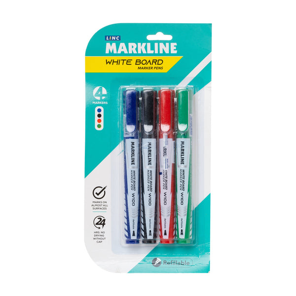 Linc Markline Whiteboard Marker Pens (Multicolour, 4 Pcs Blister)