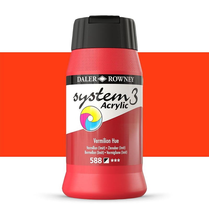 Daler-Rowney System3 Acrylic Colour Paint Plastic Pot (500ml, Vermilion Hue-588) Pack of 1