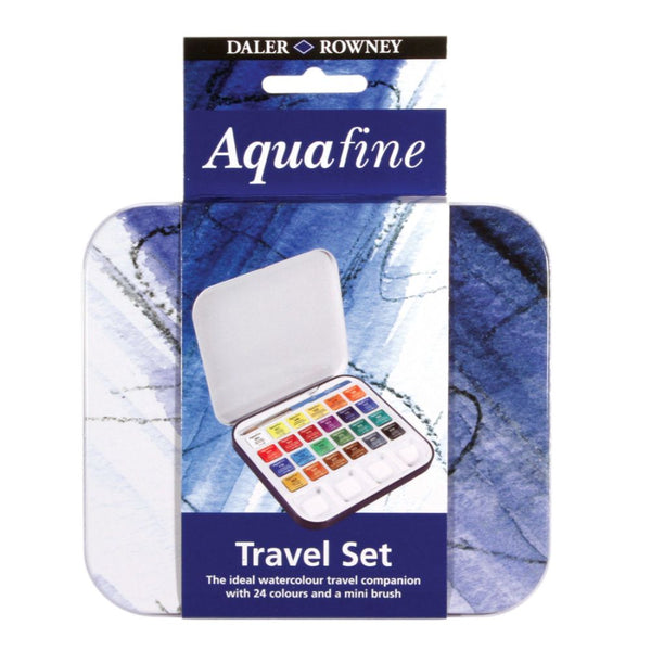 Daler-Rowney Aquafine Watercolour Travel Tin with 1 Brush & 1 Palette (24 Half Pans) Pack of 1