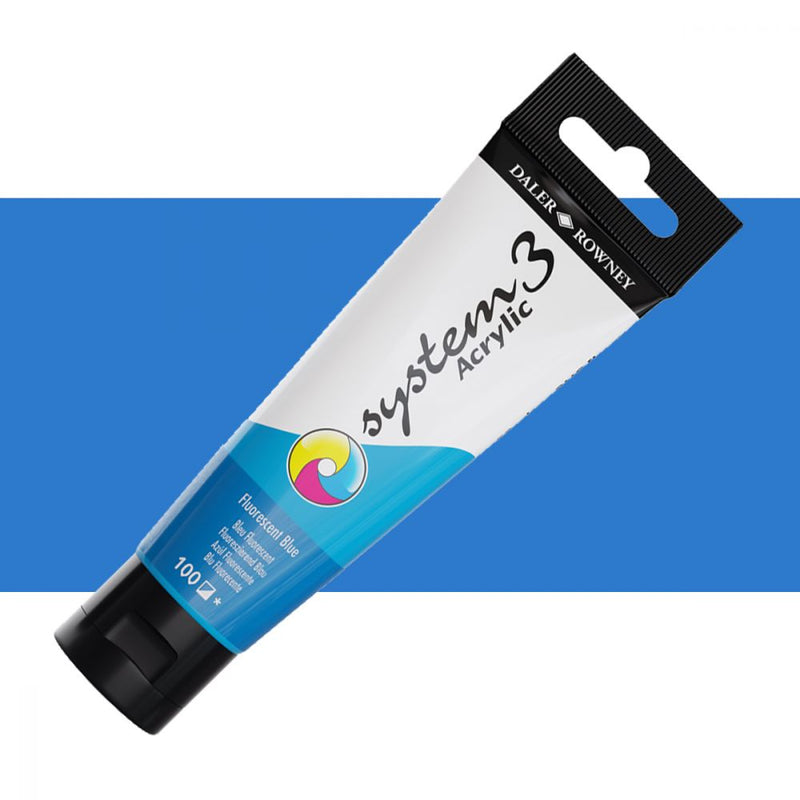 Daler-Rowney System3 Acrylic Colour Paint Plastic Tube (150ml, Fluorescent Blue-100), Pack of 1