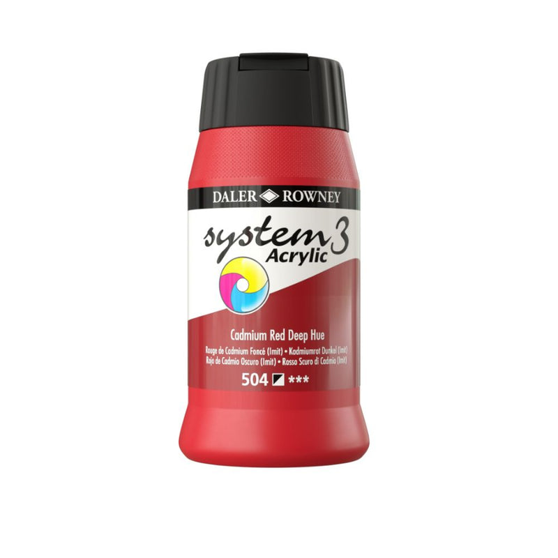 Daler-Rowney System3 Acrylic Colour Paint Plastic Pot (500ml, Cadmium Red Deep Hue-504) Pack of 1