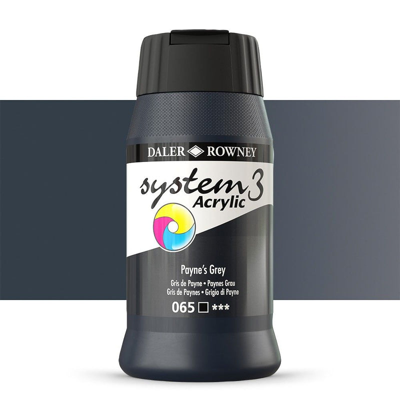 Daler-Rowney System3 Acrylic Colour Paint Plastic Pot (500ml, Payne’s Grey-065) Pack of 1