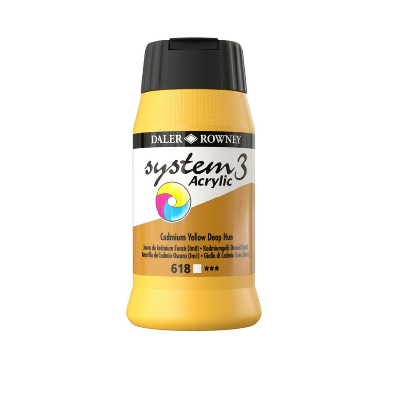 Daler-Rowney System3 Acrylic Colour Paint Plastic Pot (500ml, Cadmium Yellow Deep Hue-618) Pack of 1