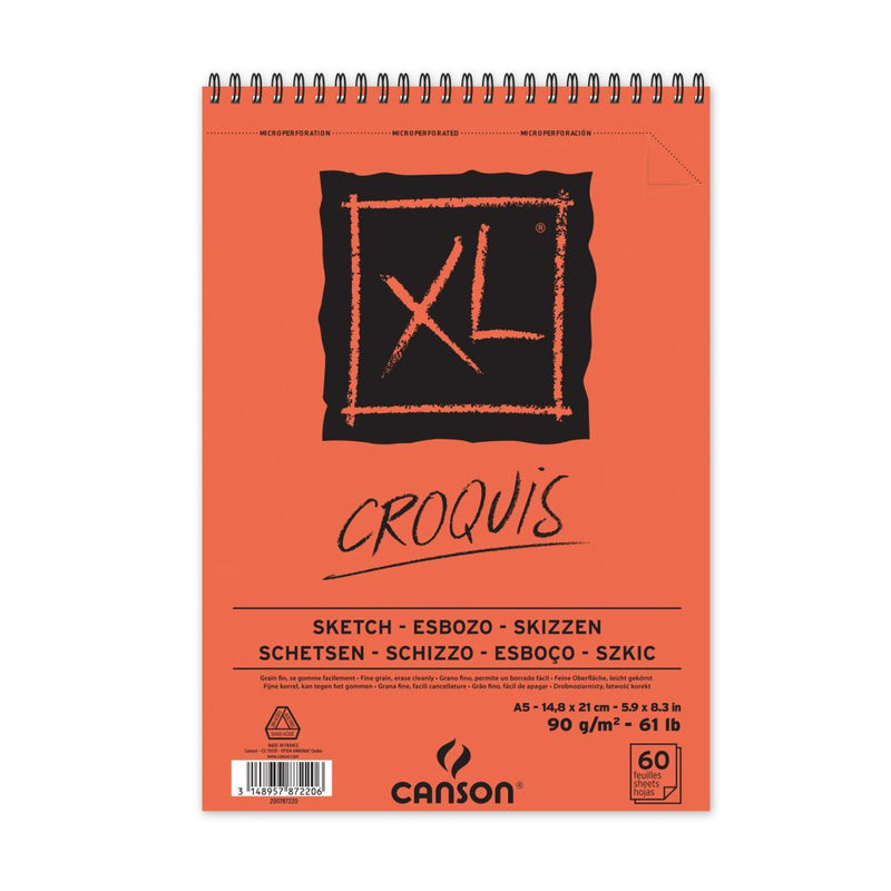 Canson XL Croquis 90 GSM Fine Grain A5 Paper Spiral Pad, Size-14.8x21cm (Ivory, 60 Sheets)