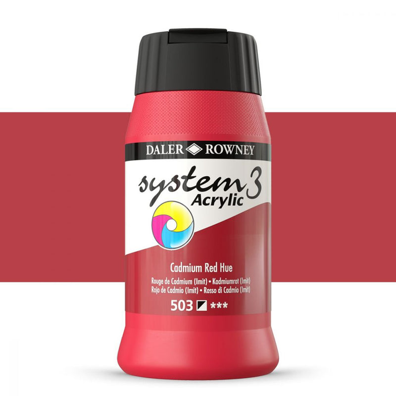 Daler-Rowney System3 Acrylic Colour Paint Plastic Pot (500ml, Cadmium Red Hue-503) Pack of 1