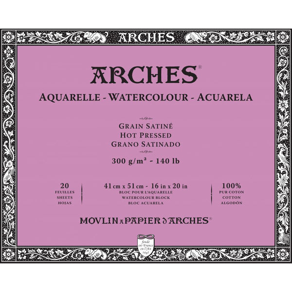 Arches Watercolour 300 GSM Hot Pressed Natural White 41 x 51 cm Paper Blocks, 20 Sheets