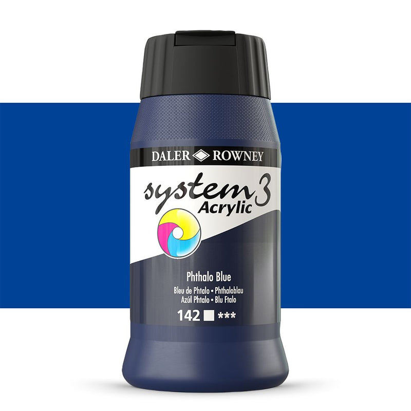 Daler-Rowney System3 Acrylic Colour Paint Plastic Pot (500ml, Phthalo Blue-142) Pack of 1