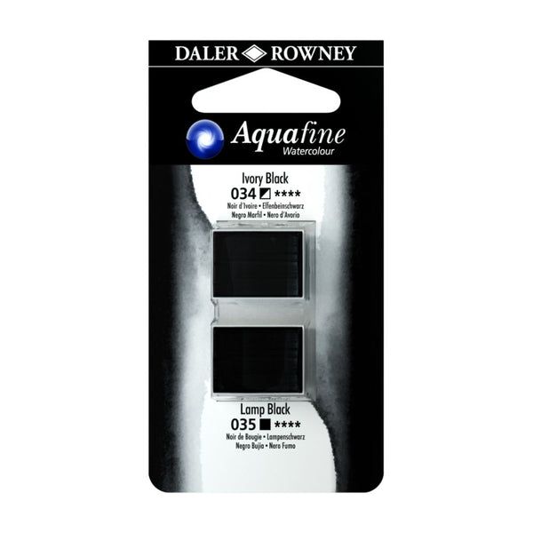 Daler-Rowney Aquafine Watercolour Blister pack (Half Pans, Ivory Black/Lamp Black-022), Pack of 1