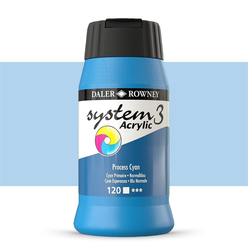 Daler-Rowney System3 Acrylic Colour Paint Plastic Pot (500ml, Process Cyan-120) Pack of 1