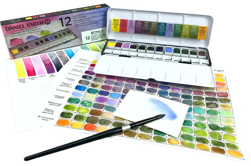 DANIEL SMITH 12 Colors of Inspiration Hand Poured Watercolor Half Pan Set in a Metal Box