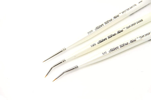 Silver Brush UMS-2435S Ultra Mini Tight Spot Short Handle Brush Set, 3 Per Pack