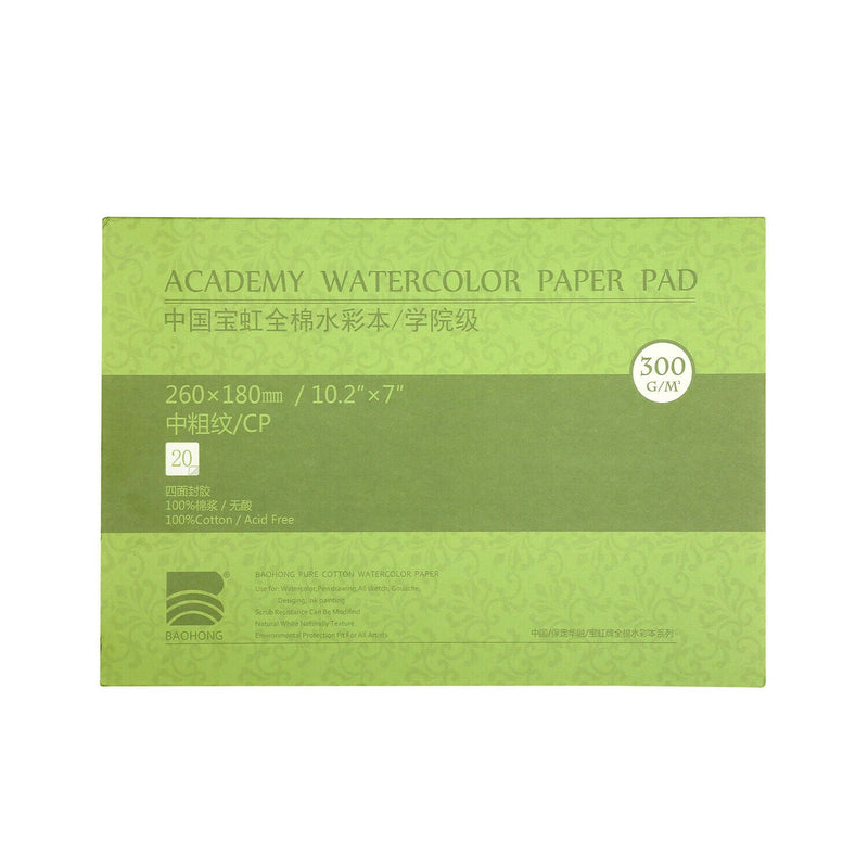 Baohong Watercolor Paper Pad 300GSM / Cold Press 260 x 180mm (10"X7" INCH) Book Creative art supplies (Academy Level)