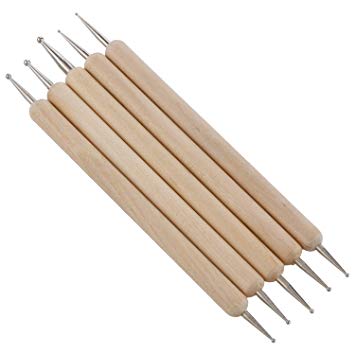 Asint 5 Pcs Double Ended Stainless Steel Ball Stylus Wooden Tool Set For Clay, Pottery, Ceramic