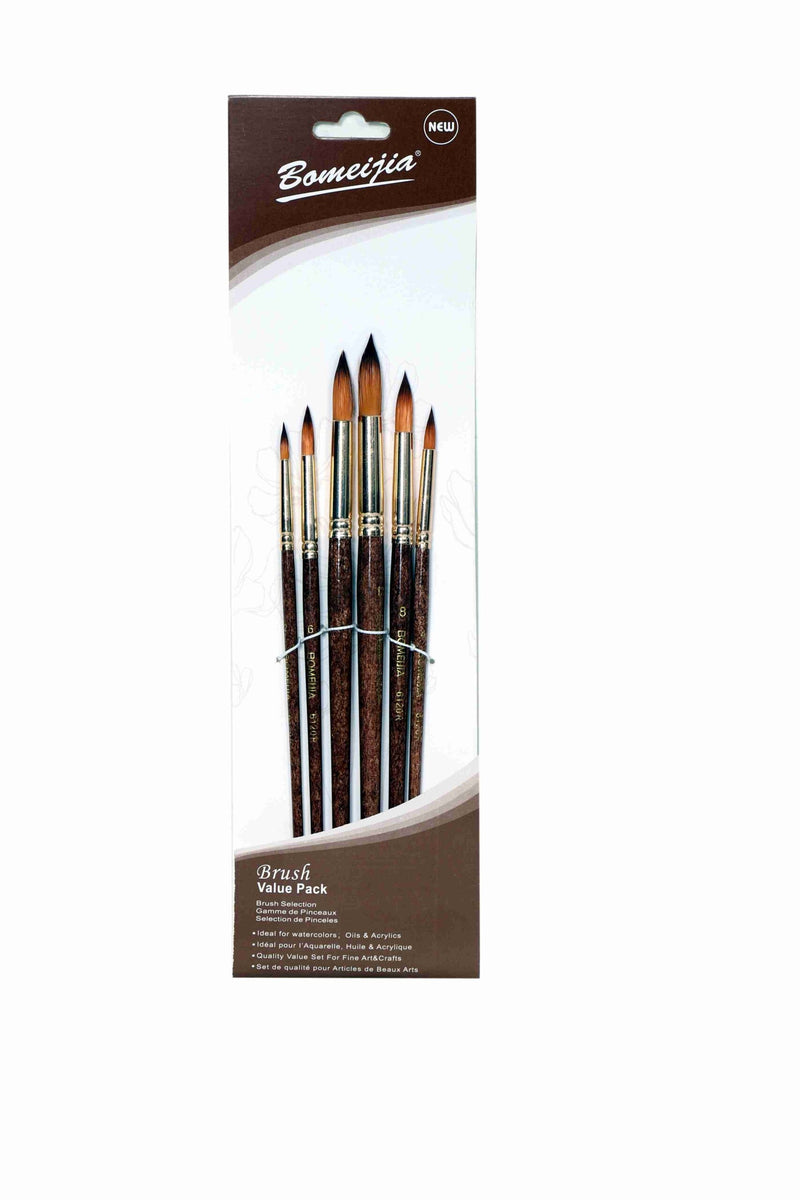 Bomeijia Round Best Artist Paint Brush Set (6 Brushes) for Acrylic, Watercolor Oil Painting by Bomega Artist Brush