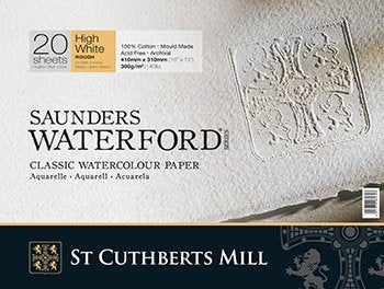 Saunders Waterford St Cuthberts Rough Block High White 300 gsm 310x230mm (12" x 9") (20 Sheets)