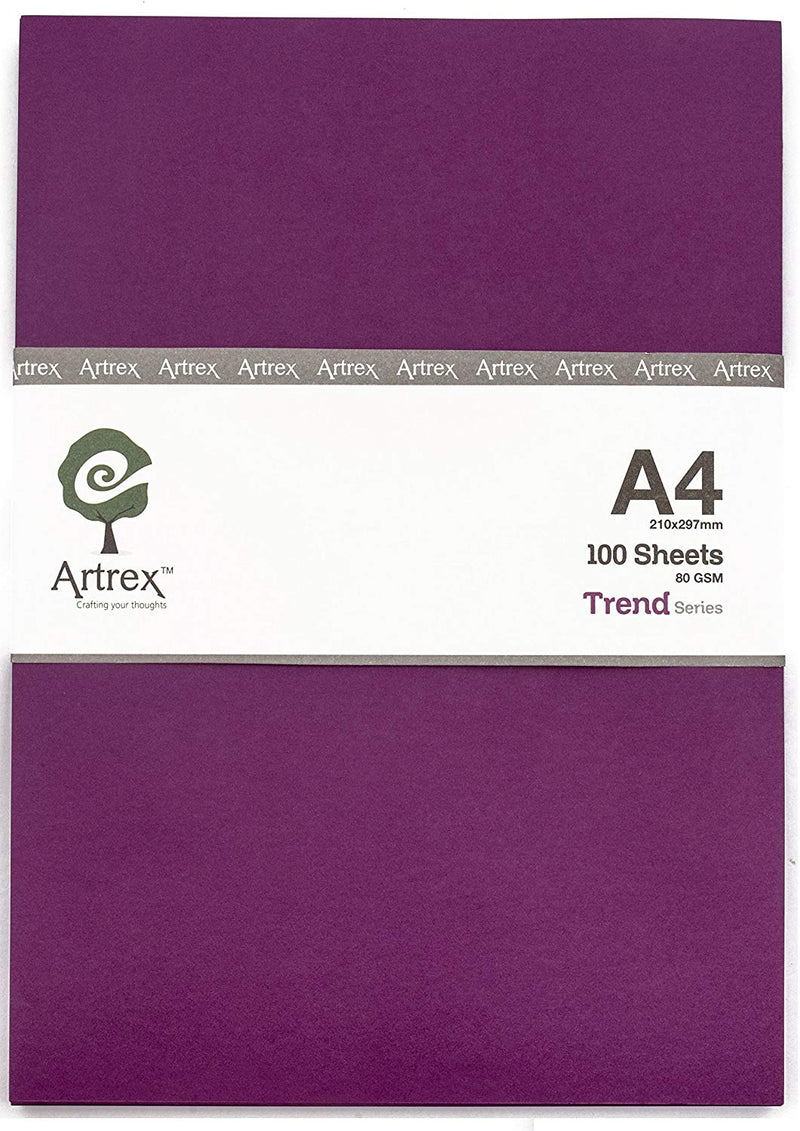 Artrex A4 Color Paper Trend 80 GSM RASBERRY (Pack of 100 Sheets)