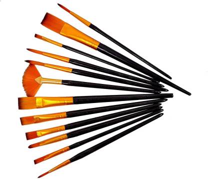 Bomeijia Painting Brushes Set of 12 Professional Round Pointed Tip Nylon Hair Artist Acrylic Paint Brush for Acrylic/Watercolor/Oil Painting (Black, Golden)