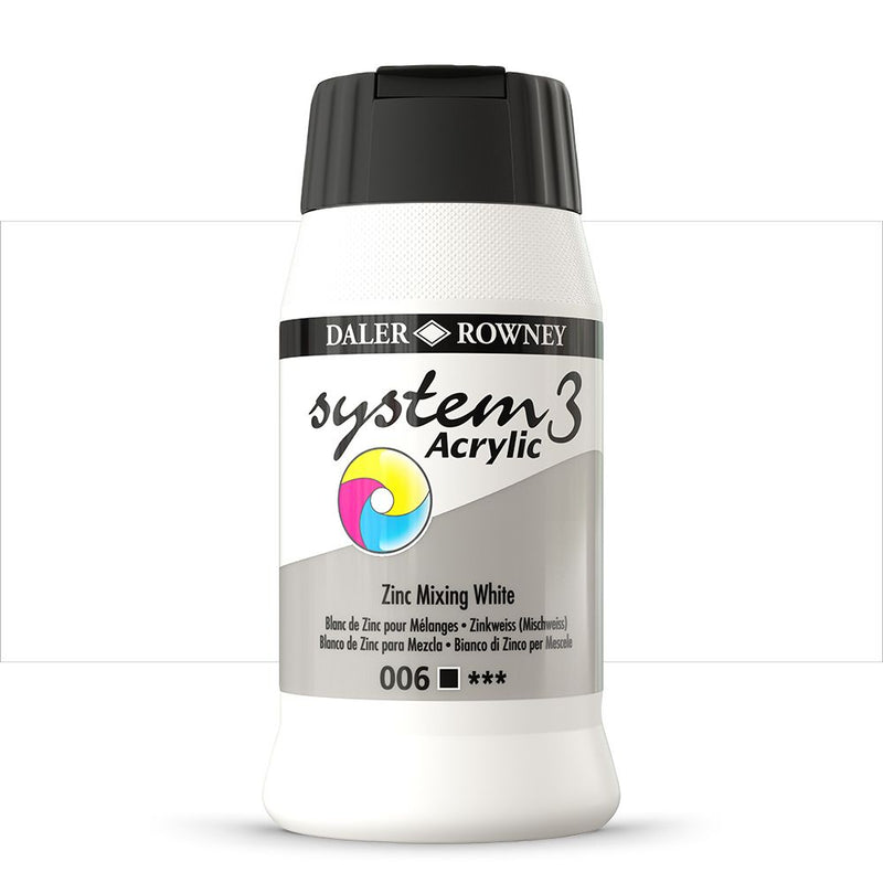 Daler-Rowney System3 Acrylic Colour Paint Plastic Pot (500ml, Zinc Mixing White-006) Pack of 1