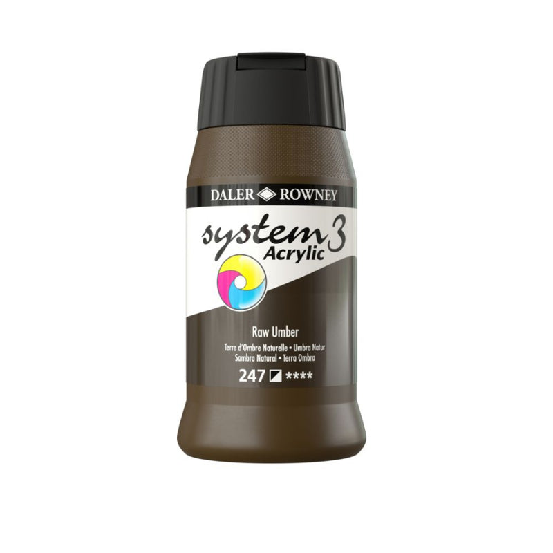 Daler-Rowney System3 Acrylic Colour Paint Plastic Pot (500ml, Raw Umber-247) Pack of 1