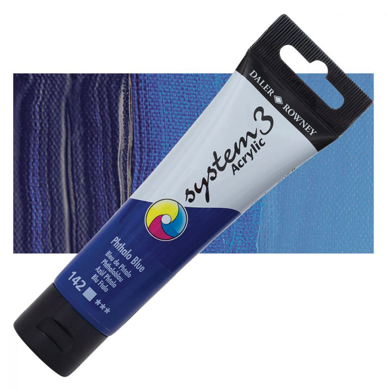 Daler-Rowney System3 Acrylic Colour Paint Plastic Tube (150ml, Phthalo Blue-142), Pack of 1