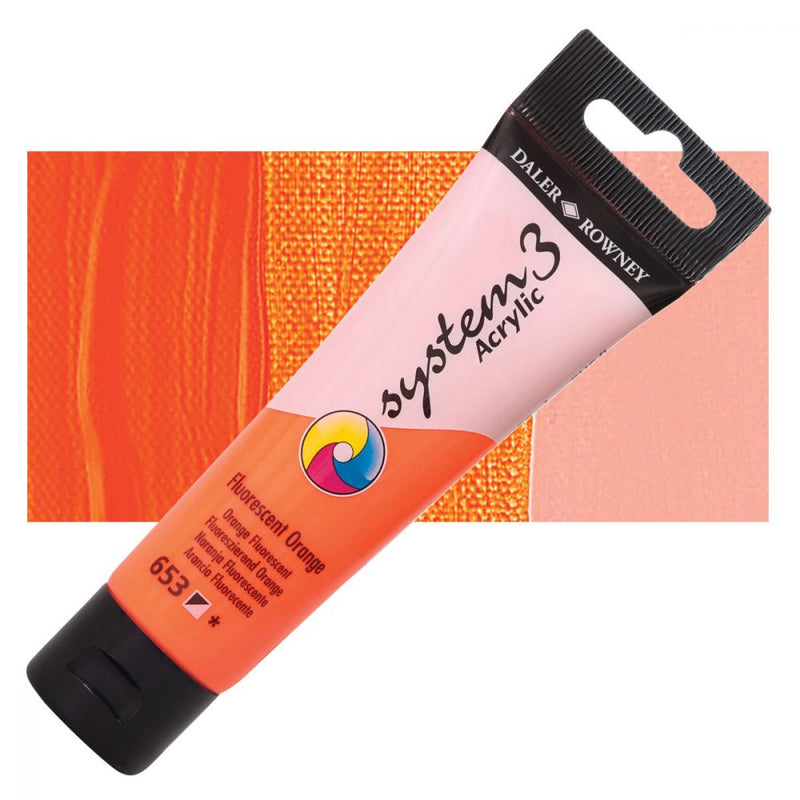 Daler-Rowney System3 Acrylic Colour Paint Plastic Tube (150ml, Fluorescent Orange-653), Pack of 1