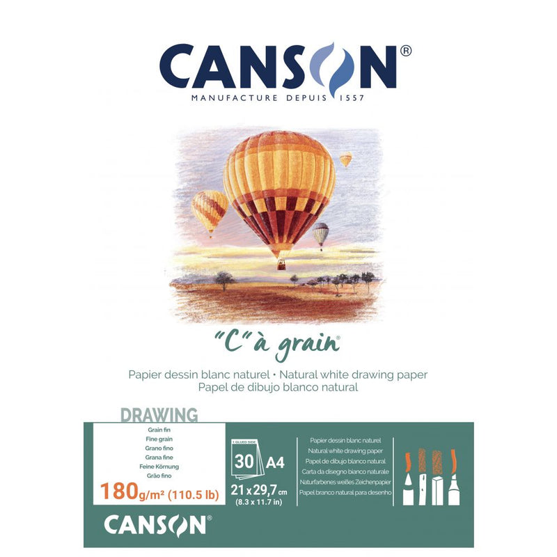 Canson C à Grain Drawing 180 GSM Fine Grain A4, 21x29.7cm Paper Pad(Natural White, 30 Sheets)