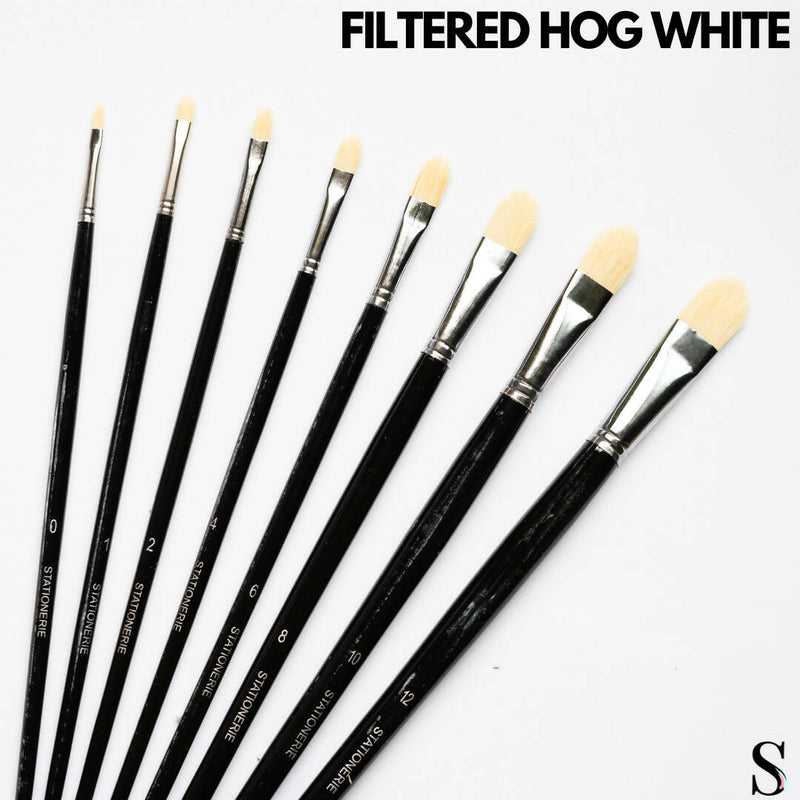 Stationerie Filbert Hog Brush Set Of 8, Long Handle 11”