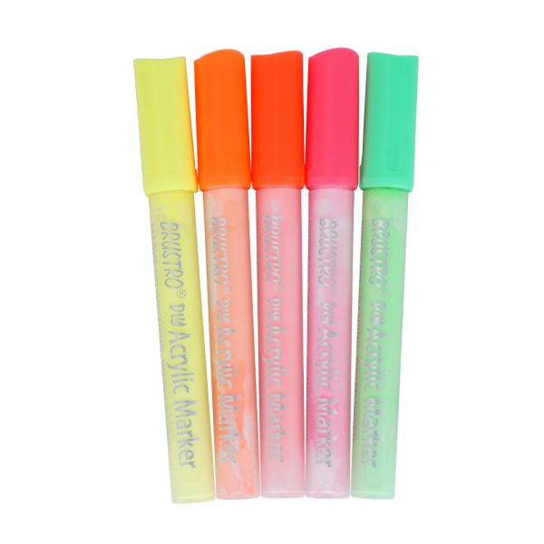 Brustro Acrylic (DIY) Marker Set of 5 (Fluorescent Shades) for Craftworks, School Projects, and Other Presentations