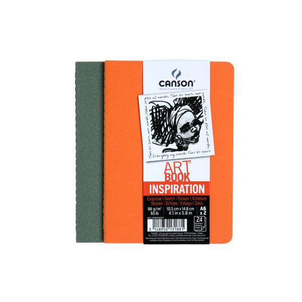 Canson Inspiration 96 GSM Light Grain 10.5x14.8cm; A6 Hardbound Books (Pack of 2, Ivy & Orange, 24 Sheets)