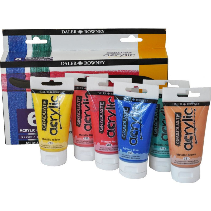 Daler-Rowney Graduate Acrylic Colour Paint Tube Metallic Set (6x75 ml)